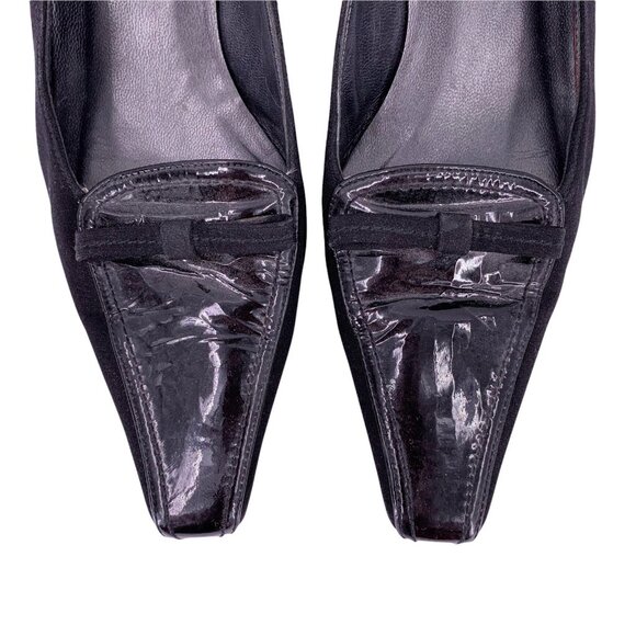 STUART WEITZMAN Black Patent Leather and Fabric Square Toe Pumps Size 8.5 Y2K - Picture 8 of 10